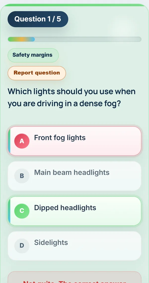 A practice question with instant feedback on a phone
