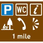 Distance ahead to parking place with a Tourist Information Point, picnic site, public telephone, public toilets and viewpoint