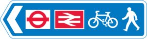 Direction of route to railway and London Underground station for pedestrians and pedal cycles