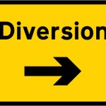 Start of temporary diversion route to the right