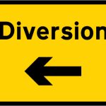 Start of temporary diversion route to the left