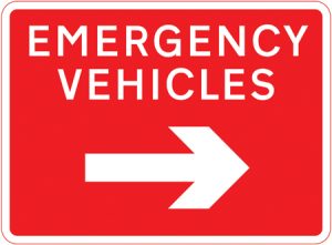 Junction ahead leading to a route for emergency vehicles to a temporary incident control point