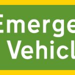 Direction ahead leading to a route for emergency vehicles to an emergency services incident point
