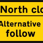 Junction ahead leading to a temporary diversion route, follow symbolic route