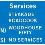 Availability of motorway service areas ahead with distances and names of operators