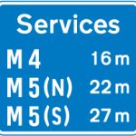 Availability of motorway service areas ahead with distances