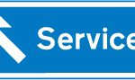 Entrance to a motorway service area at a junction ahead on a motorway slip road