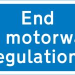 Entrance to motorway service area, or similar facility within the length of a motorway where motorway regulations cease to apply