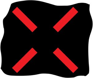 Lane control signal indicating that vehicles may not proceed along the lane directly beneath the signal