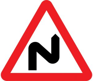 Double bend or series of bends ahead, first to the right