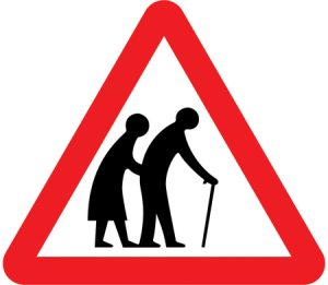 Frail or disabled pedestrians likely to cross road ahead