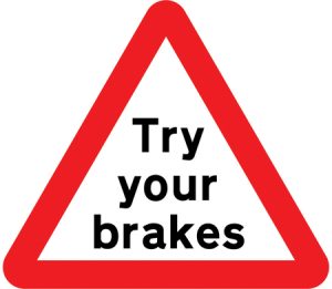 Risk of brake failure after crossing a ford or before descending a steep gradient