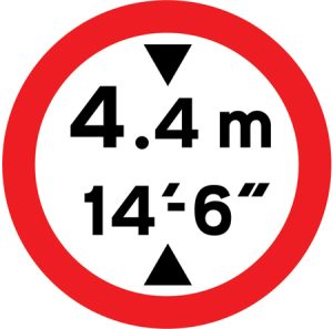 Vehicles exceeding height indicated are prohibited. Height is displayed in both metric and imperial units