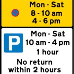 Waiting prohibited during the periods indicated (upper panel), and parking for all vehicles, with restrictions on length of waiting time and return period (lower panel)