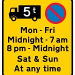 Waiting by goods vehicles over a gross weight of 5T prohibited during the periods and in the direction indicated