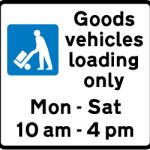 Bay reserved for loading and unloading by goods vehicles during the period indicated