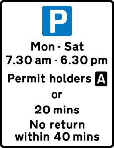 Parking place for permit holders with limited waiting permitted by others at specified times