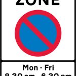 Entrance to a controlled parking zone in operation during the period indicated