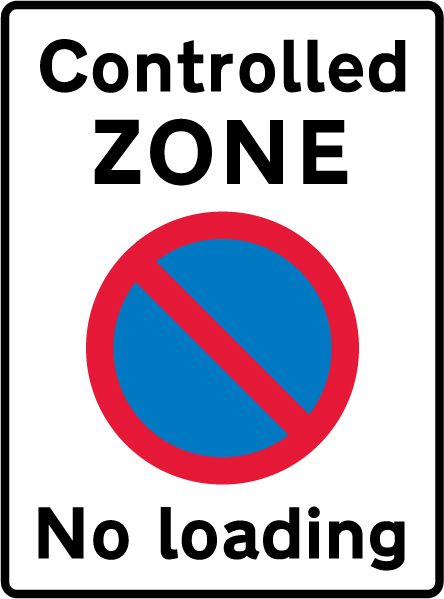 Loading Prohibited Entrance to a controlled parking zone, with loading and unloading ...