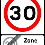 End of 20 miles per hour zone and start of 30 miles per hour zone