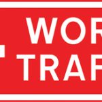 Direction to be taken by road works or construction traffic at a junction ahead