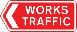 Direction to be taken by road works or construction traffic at a junction or works entrance