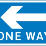 One-way traffic in direction indicated (sign for pedestrians)