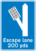 200 yards to escape lane to the left for vehicles unable to stop on a steep hill