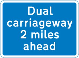 Distance of 2 miles to a section of dual carriageway ahead