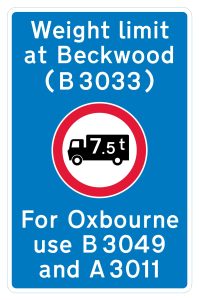 Location of a weight restriction ahead with indication of an alternative route