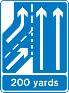 Additional traffic lane joining from the left in 200 yards. Traffic on the main carriageway has priority over joining traffic