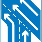 Additional traffic lanes joining from the right ahead. Traffic on the main carriageway has priority over joining traffic