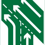 Additional traffic lanes joining from the right ahead. Traffic in the right hand lane joins the main carriageway. Traffic on the main carriageway has priority over joining traffic (primary route)