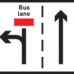 Appropriate traffic lanes for different manoeuvres at a junction after a break in a bus lane