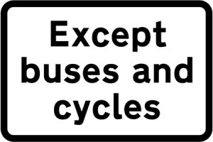 Exemptions for buses, taxis and pedal cycles from restriction or prohibition conveyed by associated sign