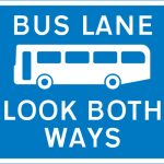 Bus lane with traffic proceeding from both ways (reminder for pedestrians)