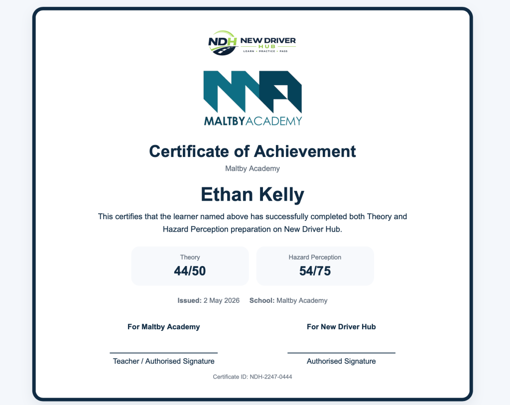 Student pass certificate