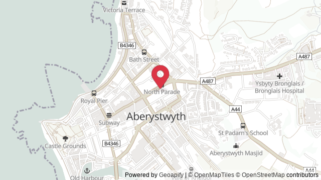 Map showing the location of Aberystwyth Theory Test Centre