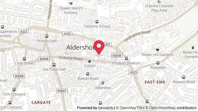 Map showing the location of Aldershot Theory Test Centre