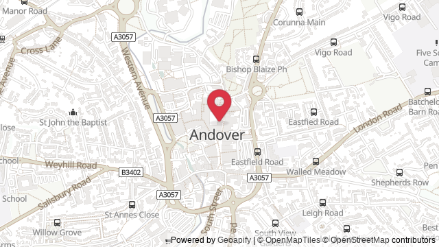 Map showing the location of Andover Theory Test Centre