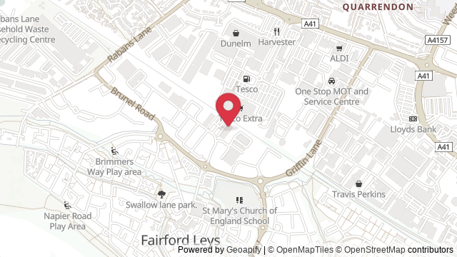 Map showing the location of Aylesbury Theory Test Centre