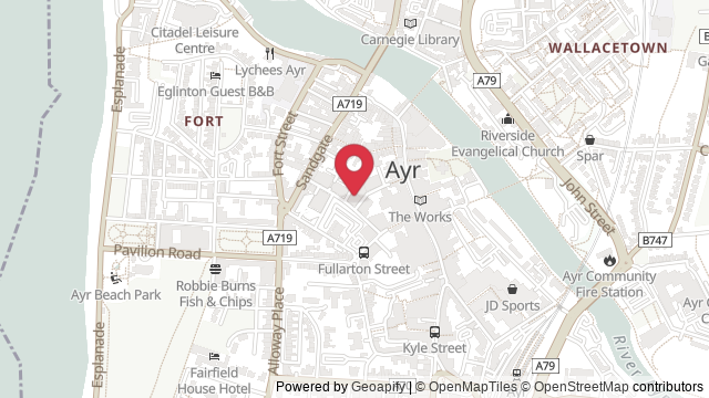 Map showing the location of Ayr Theory Test Centre
