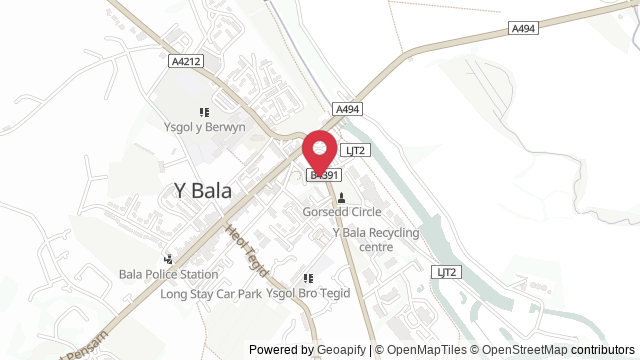 Map showing the location of Bala Theory Test Centre
