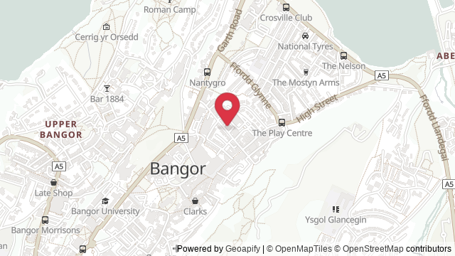 Map showing the location of Bangor Theory Test Centre