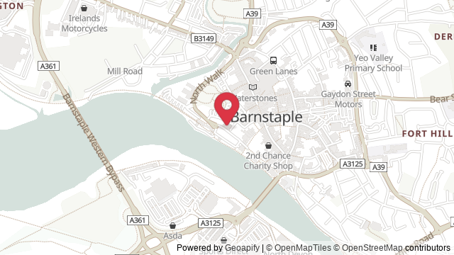 Map showing the location of Barnstaple Theory Test Centre