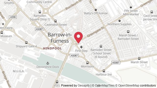 Map showing the location of Barrow Theory Test Centre