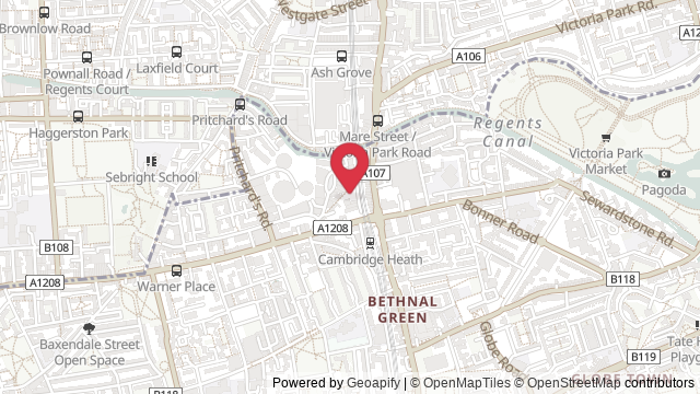 Map showing the location of Bethnal Green Theory Test Centre