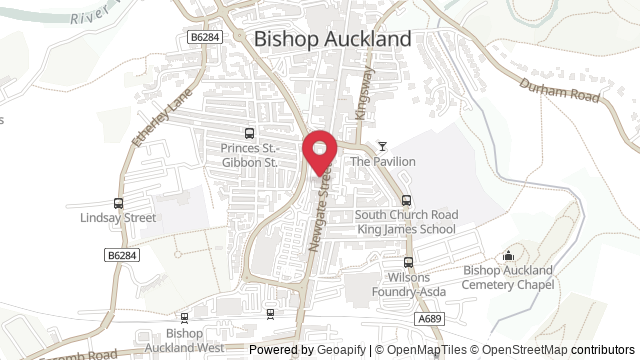 Map showing the location of Bishop Auckland Theory Test Centre