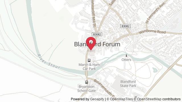 Map showing the location of Blandford Forum Theory Test Centre