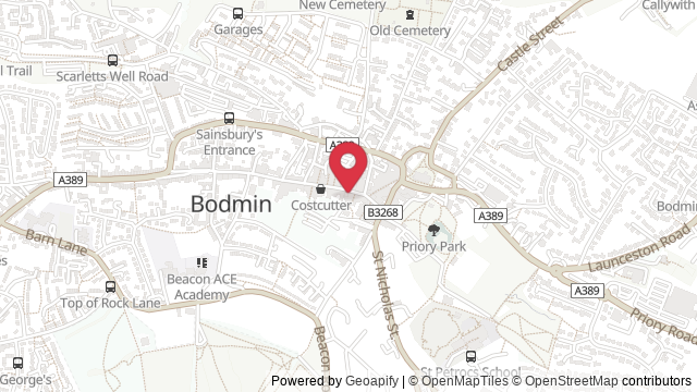 Map showing the location of Bodmin Theory Test Centre